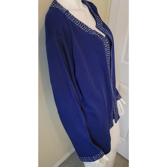 QUACKER FACTORY Jewel Neck Embellished Duet Pullover Top Cardigan Blue Sliver 3X - Picture 3 of 6